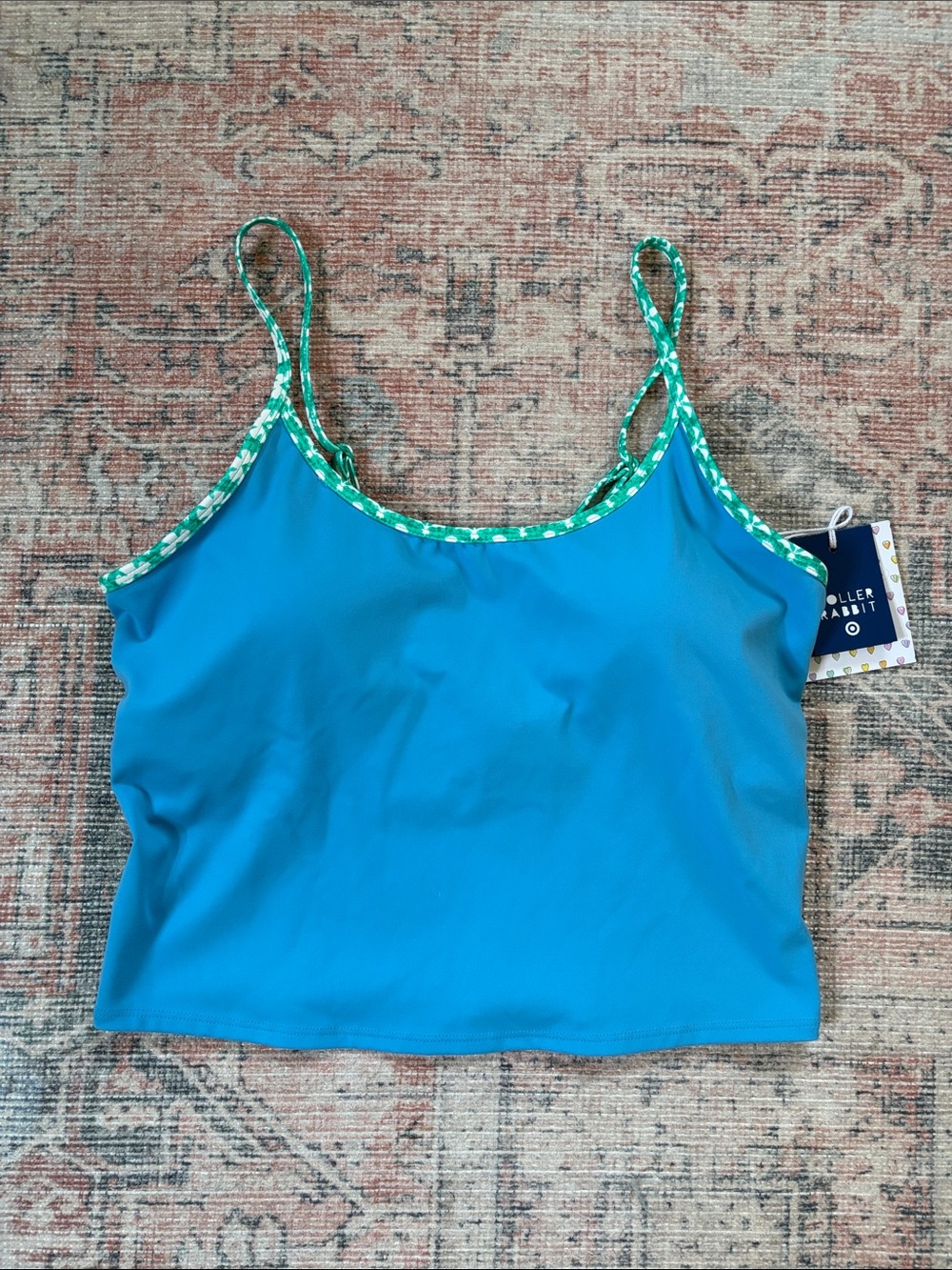 Roller Rabbit Target Turquoise Swim Tank with Green Trim Size Medium